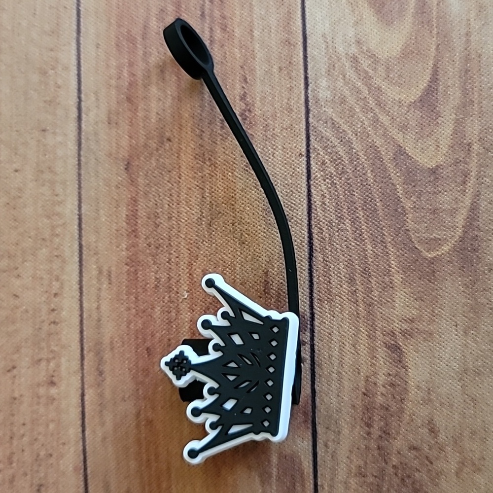 Black and White Straw Topper Crown Silicone 10mm / 0.4 in Cap Accessory